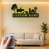 Cartel de metal LED con escena de granja personalizada, regalo para agricultores, decoración rústica para el hogar