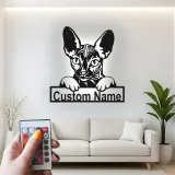 Insegna Personalizzata per Gatto Sphynx | Arte in Metallo LED da Parete Personalizzata | Regalo per Amanti dei Gatti Senza Pelo | Decorazione Moderna per Casa e Clinica Veterinaria