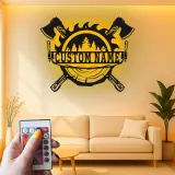 Custom Lumberjack Axe Metal Sign with LED | Personalized Forest Wall Art | Rustic Cabin & Man Cave Decor