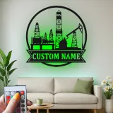 Cartel LED personalizado de torre petrolífera | Arte mural de metal personalizado | Decoración industrial para trabajador del petróleo y regalo para roughneck