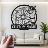 Insegna LED Personalizzata Cavallo e Fiori | Arte in Metallo Personalizzata | Regalo Equestre e Decorazione per Ranch