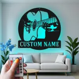 Personalized Guitar Player Metal Wall Art | LED Musician Name Sign for Music Room & Studio | Custom Guitarist Gift