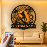 Personalized Surfer Light Metal Wall Art | Custom Name Sign for Beach House Decor | Coastal Surfing Gift