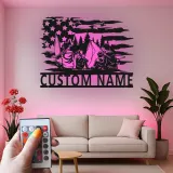 Custom Family Fishing LED Sign | American Flag Metal Wall Art | Personalized Cabin Decor | Outdoor Lover Gift