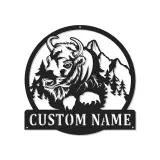 Cartel de metal LED personalizado de Bisonte y Montaña, regalo para amantes de la naturaleza, decoración rústica de cabaña
