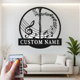 Insegna in metallo LED personalizzata con note musicali e trombone - Regalo per amanti della musica, decorazione per soggiorno o studio