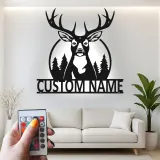 Décoration murale en métal personnalisée Silhouette de Cerf avec Rétroéclairage LED Cadeau Personnalisé pour Chasseurs Décor de Chalet Rustique