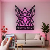 Art Mural en Métal LED de Chat Sphynx | Décor Gothique Personnalisé pour la Maison | Cadeau Personnalisé pour Amateurs de Chats Sorciers pour Salons et Studios