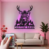 Custom Deer Hunter Metal Sign | LED Light Wall Art | Personalized Cabin Decor | Gift for Outdoorsman | Hunting Man Cave Sign