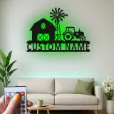 Insegna in metallo personalizzata con scena di fattoria e luce LED regalo per agricoltori decorazione rustica con trattore per la casa