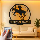 Panneau Métal Personnalisé Rodeo | Art Murale LED Cowboy du Texas | Décor Western Personnalisé pour Maison de Ranch ou Cadeau