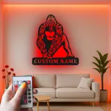 Décoration murale en métal gorille sur mesure | Panneau LED faune pour salle de sport ou man cave | Plaque nominative personnalisée