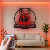 Cartel LED de cerdo personalizado | Arte mural de animal de granja personalizado | Decoración de granero y cocina retroiluminada | Regalo para agricultor