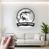 Cartel de Pesca Personalizado con LED | Arte Mural de Metal para Pescadores | Decoración para Casa de Campo y Cueva de Hombre