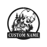 Insegna in metallo personalizzata con scena del bosco e orso retroilluminata, regalo di fauna selvatica per decorare la cabina rustica
