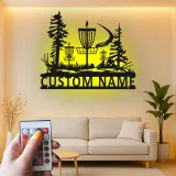 Décoration murale en métal personnalisée avec rétroéclairage LED pour panier de disc golf - Cadeau personnalisé pour disc golfers