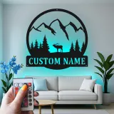 Cartel de metal LED de alce de montaña personalizado, regalo para amantes de la naturaleza, decoración de cabaña o refugio