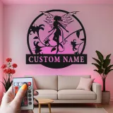 Insegna in metallo LED a forma di silhouette di fata personalizzata - Regalo per amanti delle fate, decorazione incantevole per camera da letto