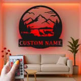 Cartel de metal LED de escena montañosa personalizado, regalo para amante de la naturaleza, decoración de cabaña o refugio