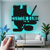 Cartel LED de hockey personalizado | Decoración mural de metal a medida para habitación de jugador | Regalo para aficionado al hockey sobre hielo | Decoración para cueva del hombre