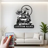 Panneau en métal personnalisé avec élan et aigle | Art mural rétroéclairé pour décoration de cabane rustique | Cadeau personnalisé pour amoureux de la nature