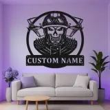 Custom Skull Fighter Pilot Metal Sign | Personalized LED Aviation Wall Art | Military Man Cave Decor | Gift for Him