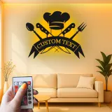 Décoration murale en métal personnalisée Chapeau de Chef et Ustensiles avec rétroéclairage LED