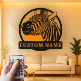 Cartel de metal LED personalizado de cebra, regalo de safari, decoración para salón para amantes de los animales