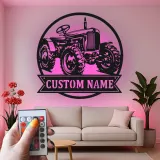 Custom Tractor Led Light Metal Wall Art Personalized Farmer Gift Rustic Farmhouse Decor for Barn or Garage