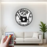 Panneau en métal pour bébé panda personnalisé | Décor de nursery LED personnalisé | Panneau avec couronne florale | Cadeau mignon pour chambre d'enfant