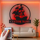 Personalized Pirate Ship LED Sign | Custom Metal Wall Art | Nautical Home Decor for Man Cave | Gift for Sailor