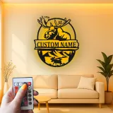 Insegna in metallo Bull Moose personalizzata | Arte murale illuminata con LED della fauna selvatica | Decorazione rustica per cabin e lodge | Regalo personalizzato per cacciatori