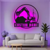 Personalisierte LED-Metall-Wandkunst mit Bagger – Geschenk für Bauprofis, Garagen- oder Bürodeko