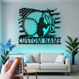 Insegna in metallo personalizzata per giocatore di softball con luce LED regalo per atleti decorazione per stanza sportiva 2