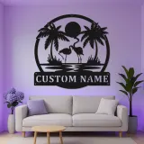 Insegna LED in metallo con fenicottero | Arte murale tropicale personalizzata | Decorazione su misura per patio e bordo piscina | Regalo per casa al mare