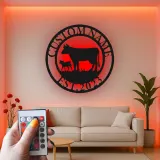 Custom Farm Cow and Calf Led Light Metal Wall Art Personalized Ranch Gift Rustic Farmhouse Decor
