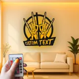 Insegna in metallo personalizzata con mano scheletrica e segno di pace luce LED regalo unico per fan della musica decorazione camera musicale