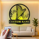 Custom Harp LED Metal Sign | Personalized Musician Wall Art | Music Room Decor & Instrument Studio Gift | Luminous Wall Hanging