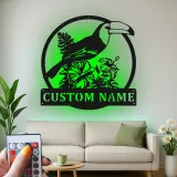 Custom Toucan Metal Sign | Personalized LED Wall Art with Hibiscus | Tropical Patio & Nursery Decor | Exotic Bird Lover Gift