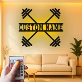 Insegna in metallo personalizzata con bilanciere e luce LED regalo per appassionati di fitness decorazione per home gym
