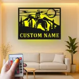 Insegna in metallo personalizzata con lupo che ulula e luce LED regalo per amante della natura decorazione per cabin o lodge