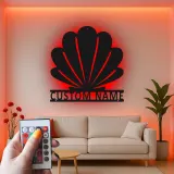 Art Murale en Métal Coquille Saint-Jacques | Décor Personnalisé Maison de Plage | Panneau de Nom Nautique Personnalisé avec LED