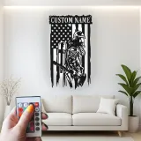 Cartel LED de bombero personalizado | Arte mural de bandera americana | Regalo personalizado para bombero | Decoración de héroe en la pared