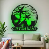 Décoration murale en métal personnalisée coucher de soleil sur la plage avec rétroéclairage LED cadeau côtier pour couples décoration de salon ou patio