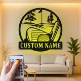 Panneau LED de golf personnalisé en métal | Décoration murale avec prénom de golfeur | Déco de cave à homme et bar à domicile | Cadeau unique pour lui