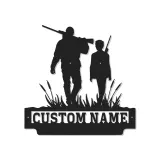 Personalisiertes LED-Metall-Wandbild Vater und Sohn auf der Jagd – Geschenk für Jäger, Deko für die Männerhöhle