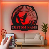 Arte in Metallo LED Personalizzata per Kiteboarding | Insegna con Nome per Kitesurfer | Decorazione per Casa al Mare | Regalo per Amanti dell'Oceano