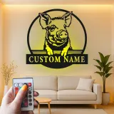 Custom Farm Pig LED Sign | Personalized Metal Wall Art | Farmhouse Kitchen & Farmer Gift | Realistic Hog Decor