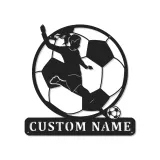 Insegna in metallo personalizzata per calciatrice | Decorazione LED per camera ragazza | Arte da parete per atleta | Regalo calcio per lei