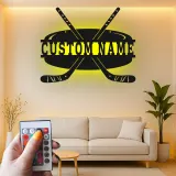 Insegna con Nome Personalizzato per Hockey con Luci LED | Insegna in Metallo Personalizzata | Regalo per Giocatori di Hockey per Stanza da Gioco e Decorazione per Camera da Letto